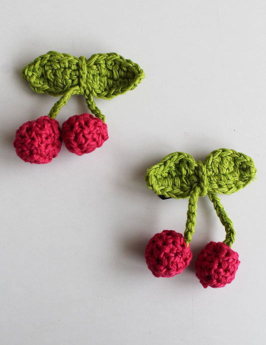 Handmade Crochet Cherry Tic Tac Hair Pins for Girls - Red | Woonie