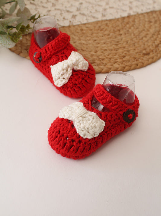 Cotton Bamboo Bow Detailed Summer Booties - Red