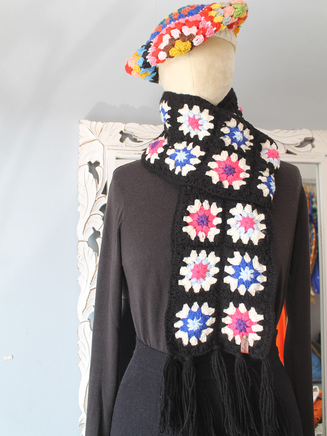 Handmade Granny Square Muffler - Multicolor