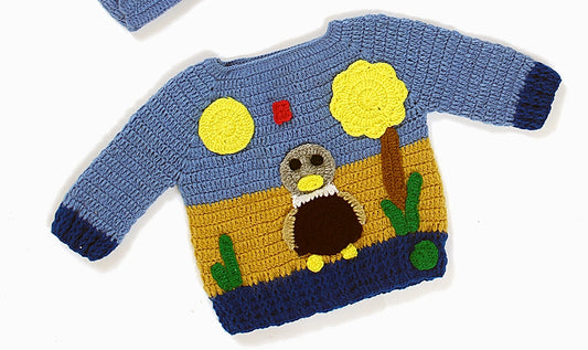 Handmade Crochet Baby Sweater – Cute Bird & Nature Knit Pullover for Kids