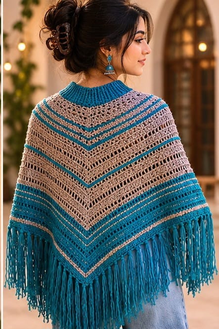 Elegant Handmade Fringe Crochet Poncho
