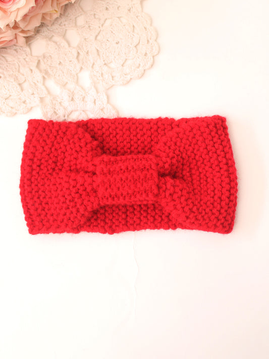 Handknitted Bow or Knot Detailed Headband - Red
