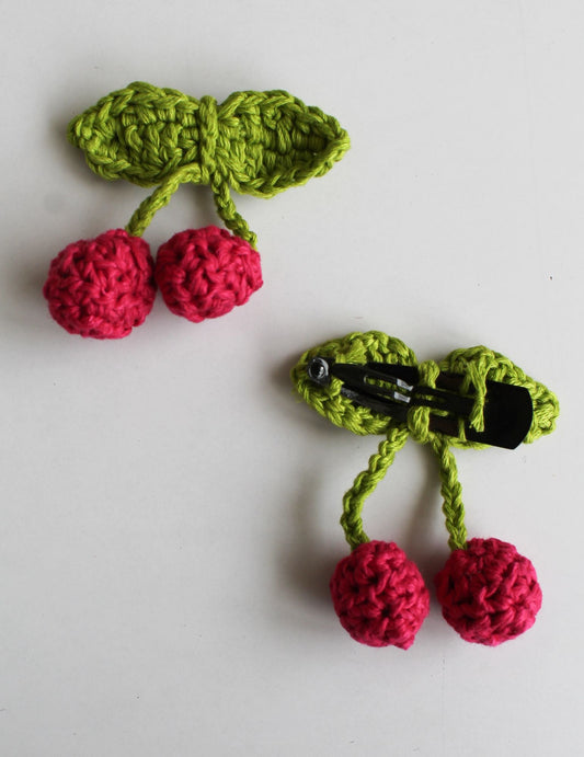 Handmade Crochet Cherry Tic Tac Hair Pins for Girls - Red | Woonie