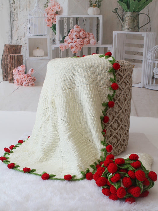 Handmade Rose Bouquet Blanket 25 inch Diameter - Cream