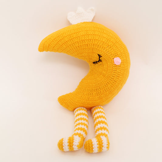Handmade Sleeping Moon Cuddle Cushion - Yellow