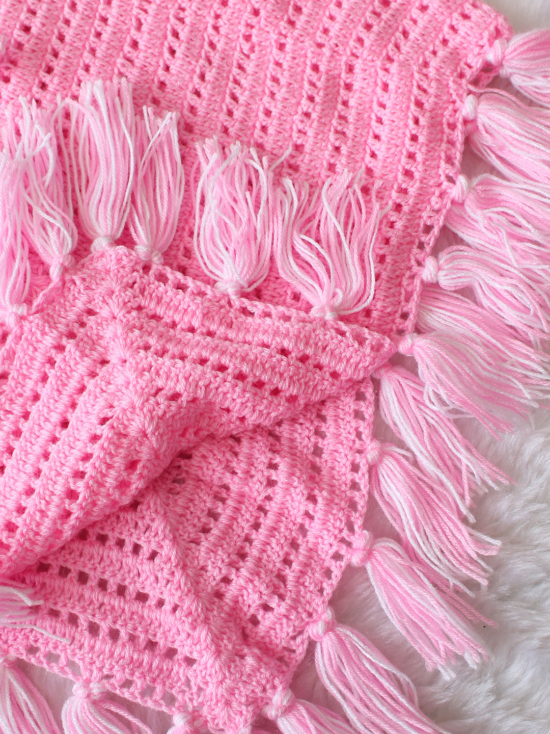 Crochet Fringe Poncho - Pink