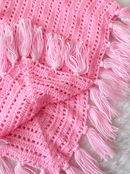Crochet Fringe Poncho - Pink
