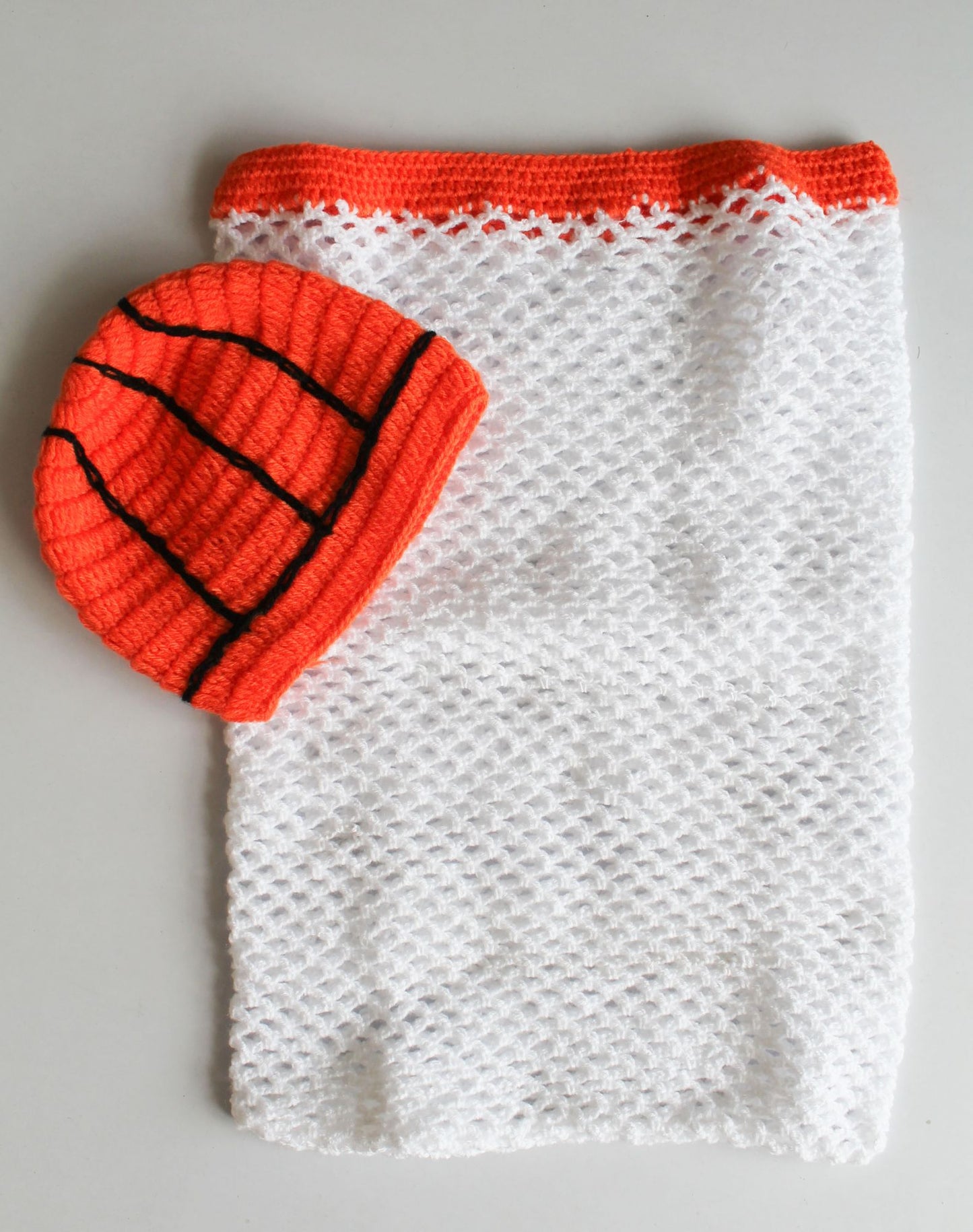 Basketball Design Detailed Cap With Basketball Net Photography Prop - White & Orange