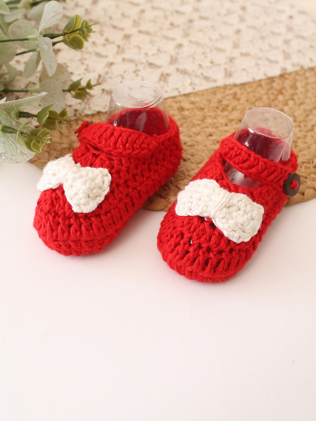 Cotton Bamboo Bow Detailed Summer Booties - Red