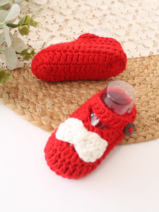 Cotton Bamboo Bow Detailed Summer Booties - Red