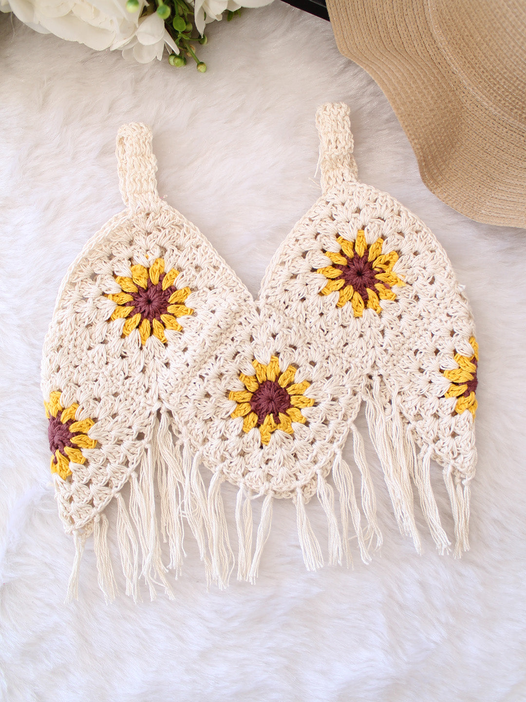 Floral Sleeveless Crochet Top - Off White