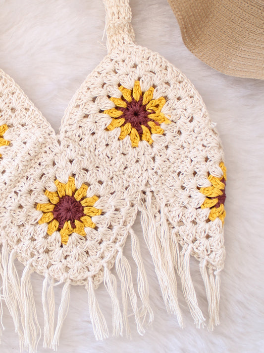 Floral Sleeveless Crochet Top - Off White