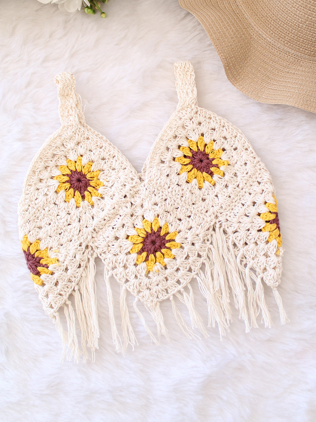 Floral Sleeveless Crochet Top - Off White