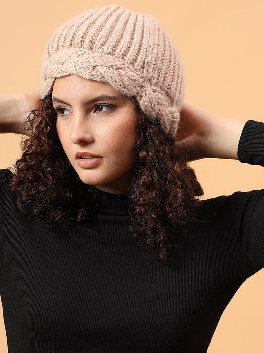 Velvery Merino Wool Sustainable Twisted Cable Knit Cap - Beige