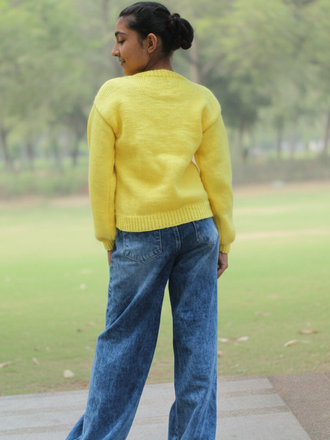 Handknitted Full Sleeves Doll Designed Sweater - Yellow