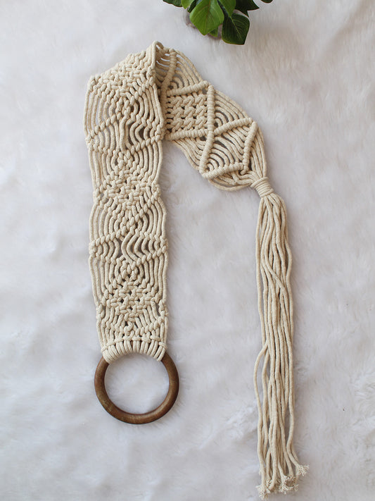 Handmade Bohemian Macrame Braided Belt - Off White