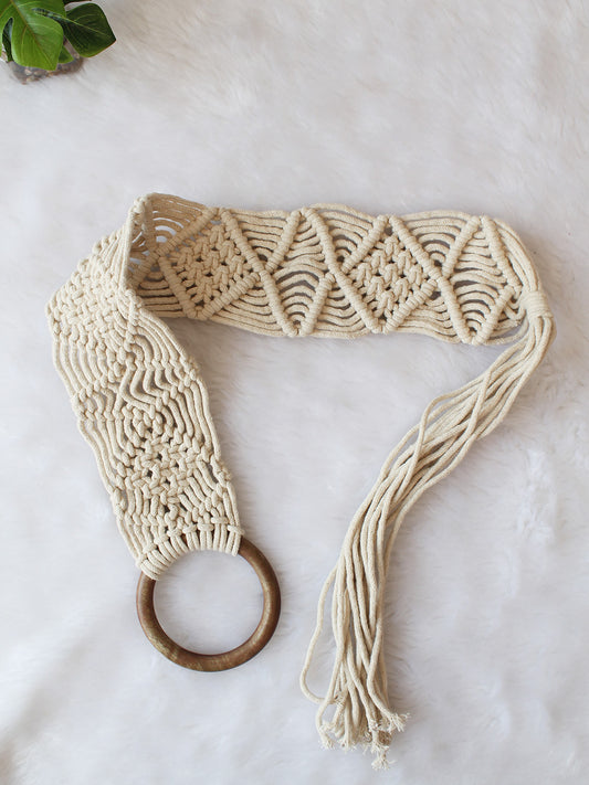 Handmade Bohemian Macrame Braided Belt - Off White