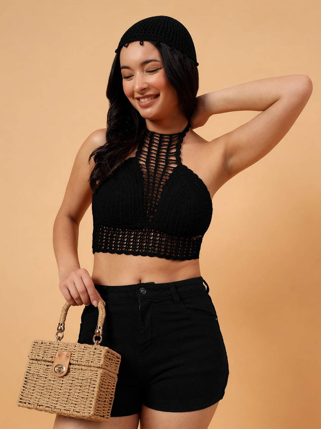 Crochet Beachwear Bralette - Black