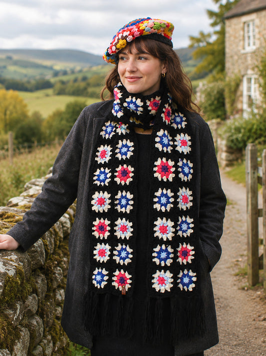 Handmade Granny Square Muffler - Multicolor