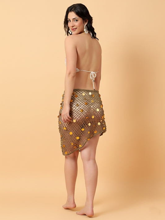 Crochet Embellished Beachwear Sarong for Women - Beige